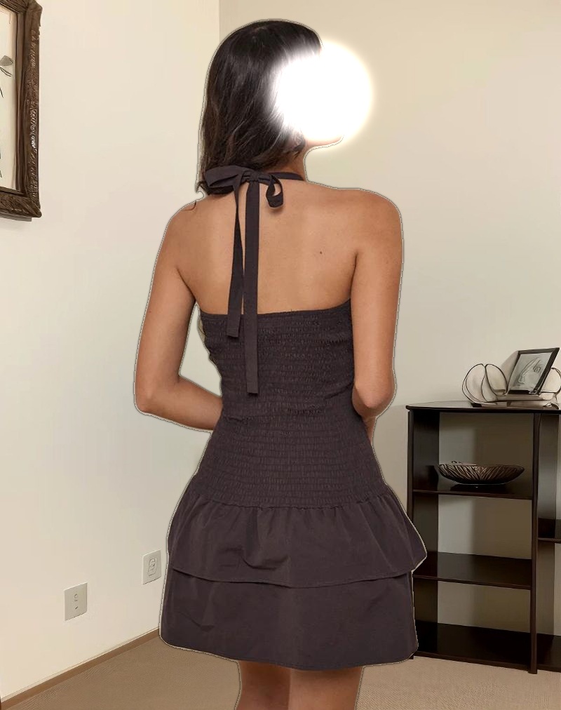 Herais Halterneck Mini Dress in Deep Mahogany