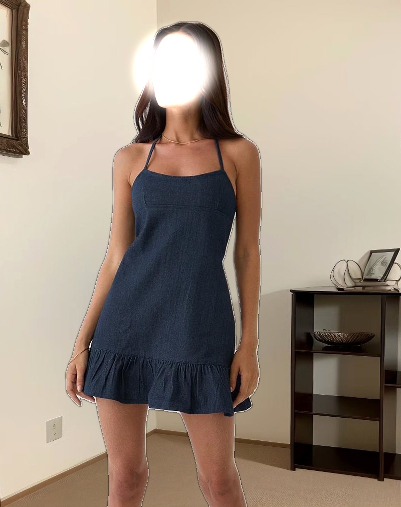 Pamina Halter Mini Dress in Denim Indigo