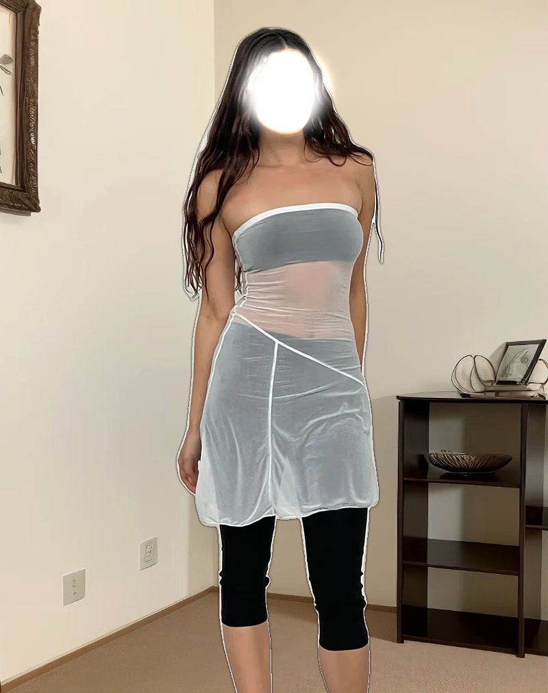 Gretchen Bandeau Mini Dress in Sheer Cream