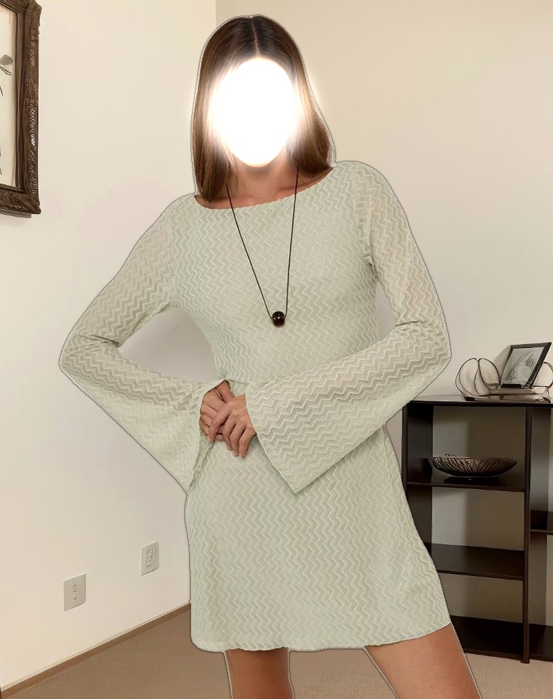 Sevila Long Sleeve Mini Dress in Mesh Sage Mini ZigZag