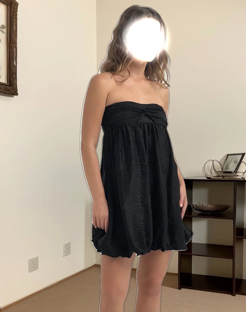 Richie Mini Dress in Satin Jacquard Black