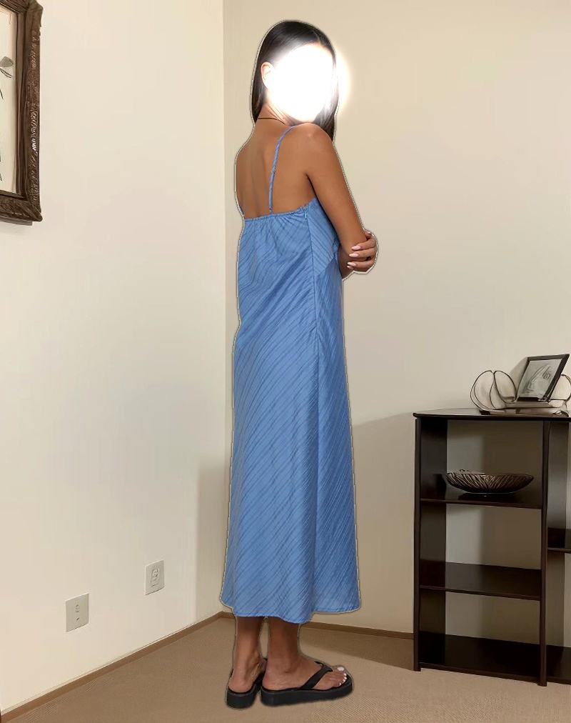 Elayna Midi Dress in Chiffon Stripe Blue