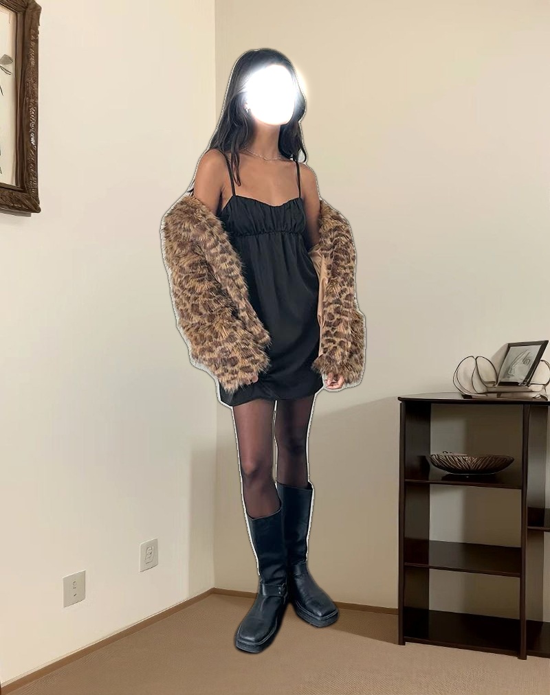 Cadenza Square Neck Slip Mini Dress in Black