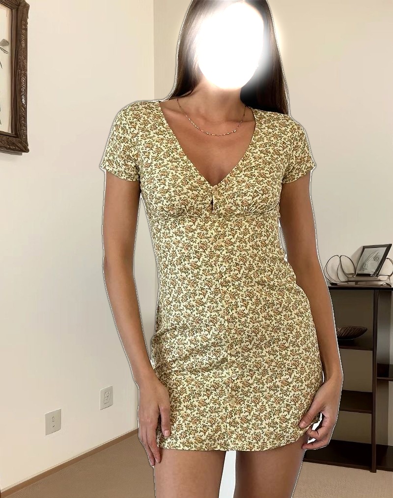 Omoni Dress in Washed Ditsy Yellow