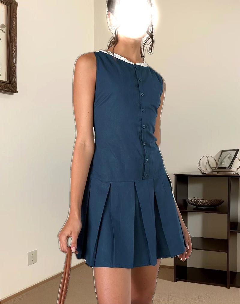 Gitas Button Mini Dress in Poplin Navy