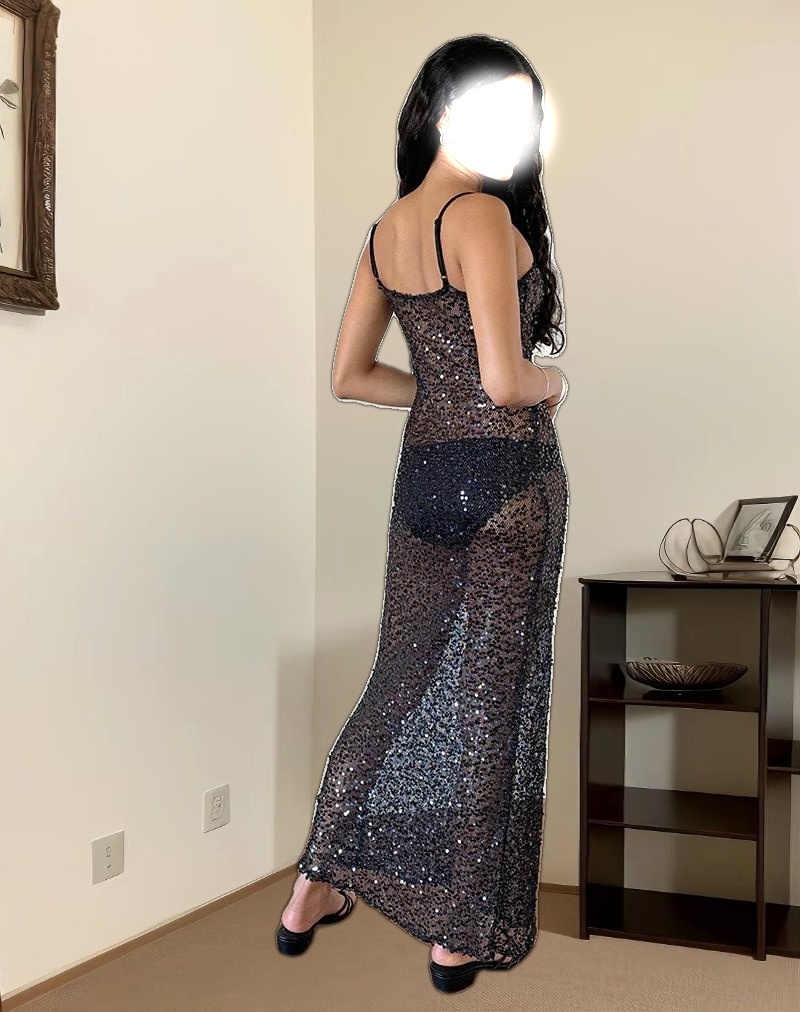 Darsih Maxi Dress in Sequin Mesh Black