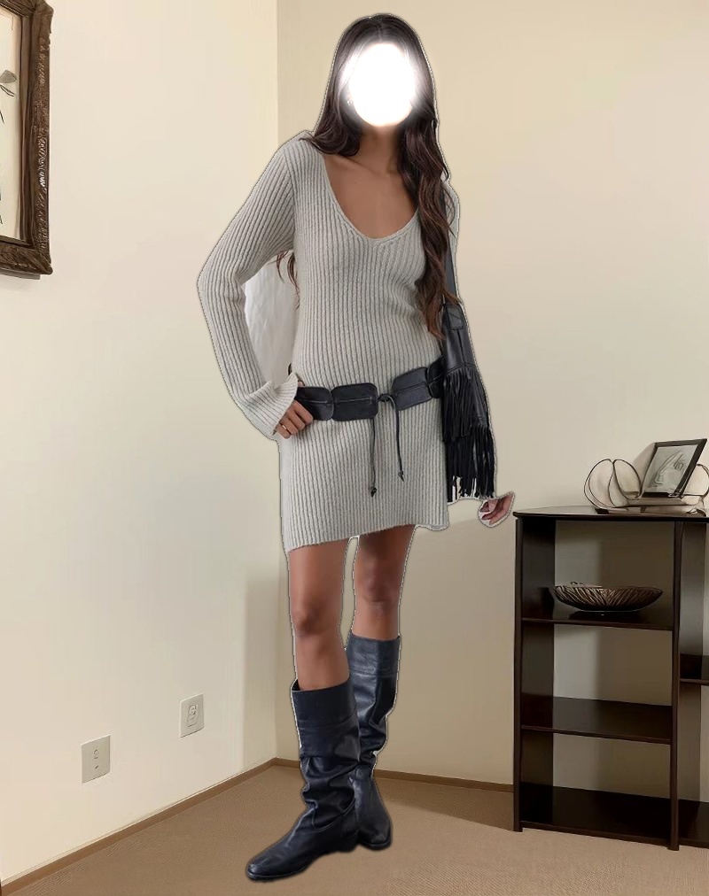 Meghan Dress in Wider Rib Knit Ecru