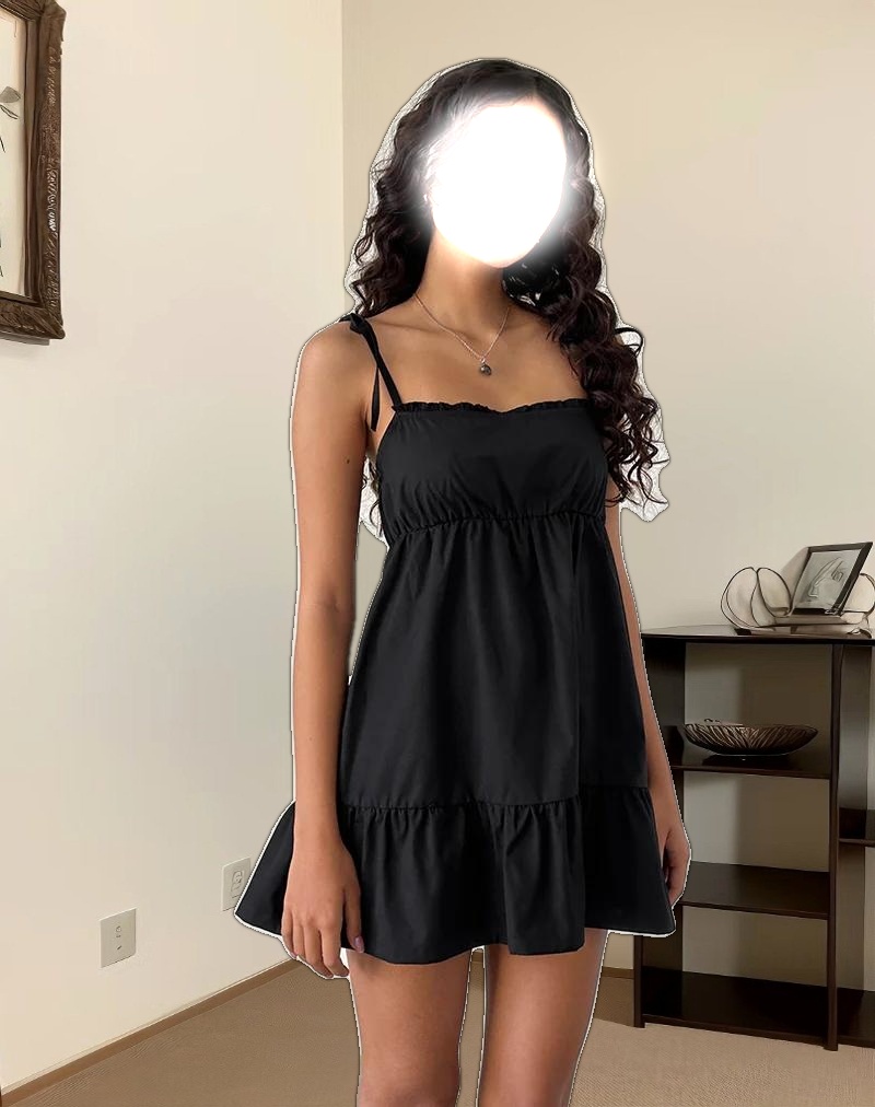 Nigta Tie Front Mini Dress in Poplin Black