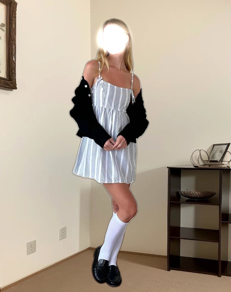 Tisyani Mini Dress in Vertical Grey Stripe