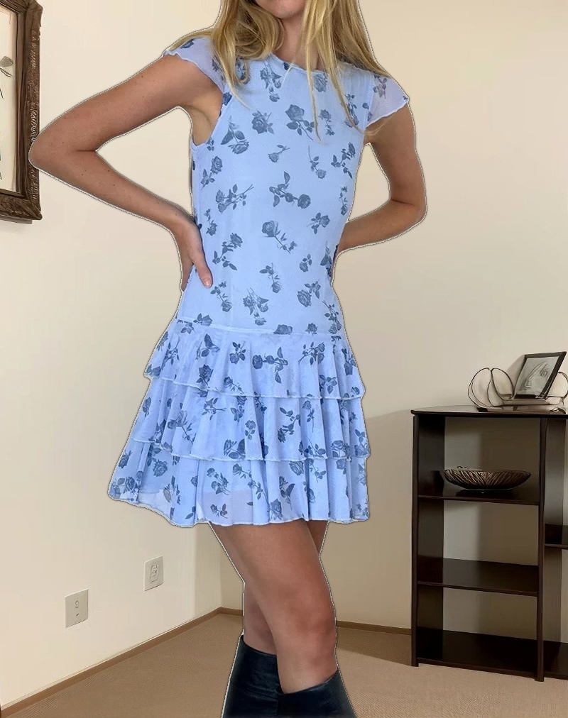 Mirtilo Mini Dress in Inky Blue Floral Mesh