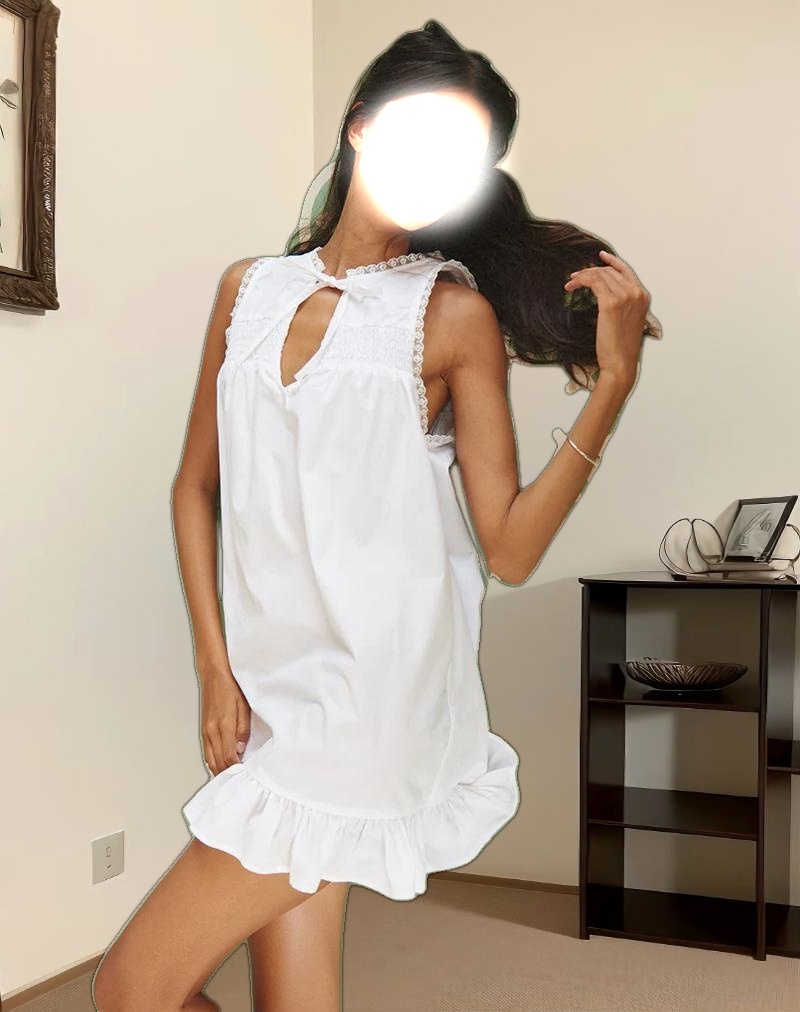 Lalita Babydoll Mini Dress in Poplin White