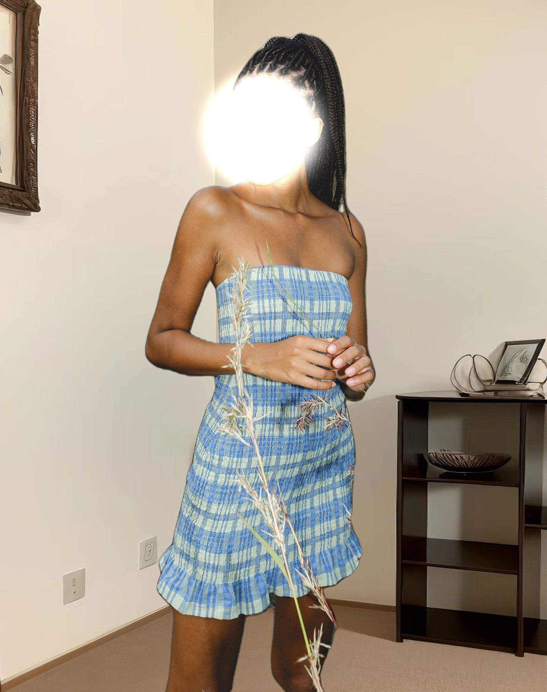 Takiyo Mini Dress in Colourpop Check Green and Blue