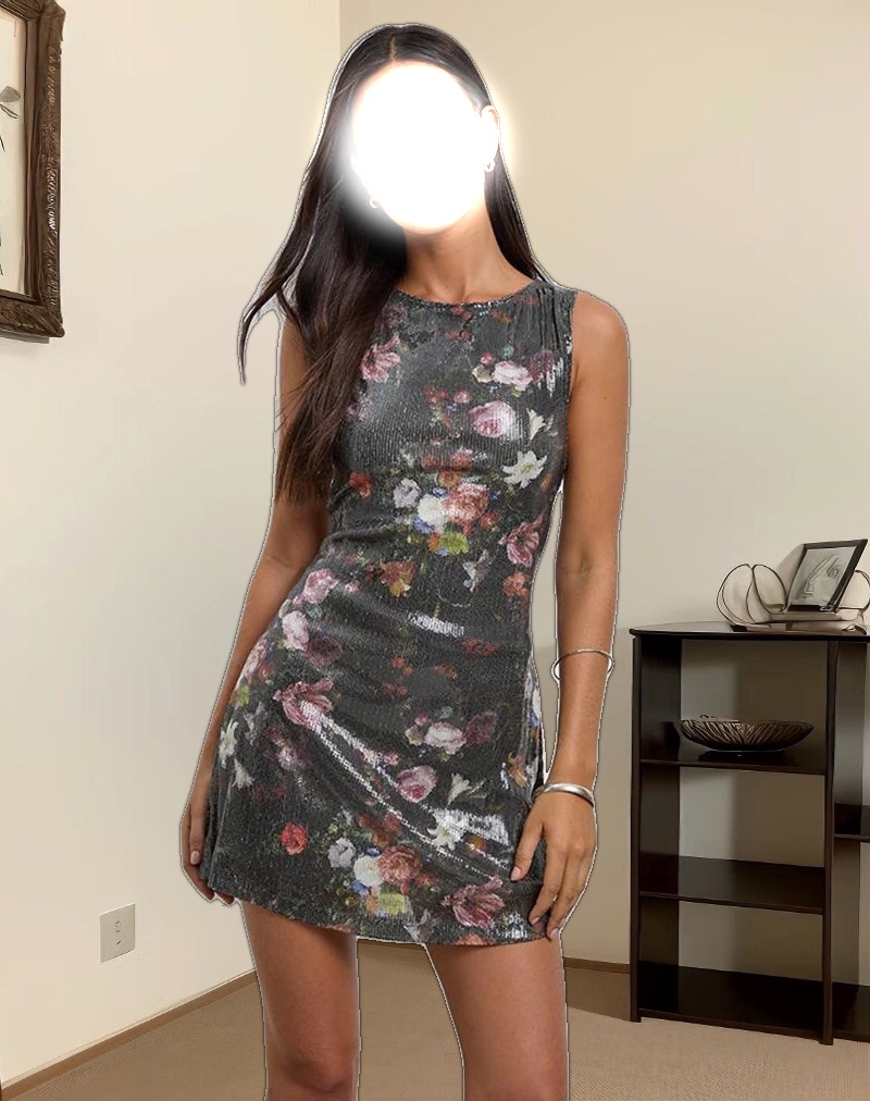 Zahira Mini Dress in Sequin Vintage Flower