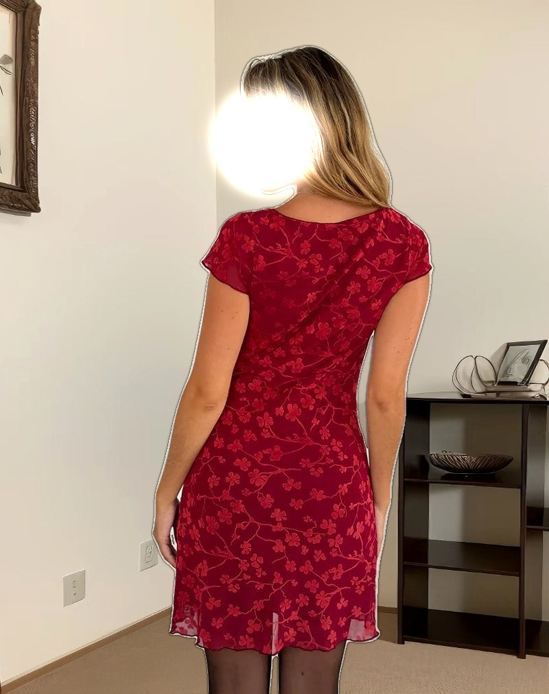 Lashka Mini Dress in Red Grunge Floral Flock