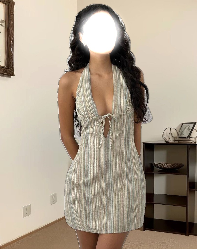 Jioner Mini Dress in Stripe Yellow with Lining