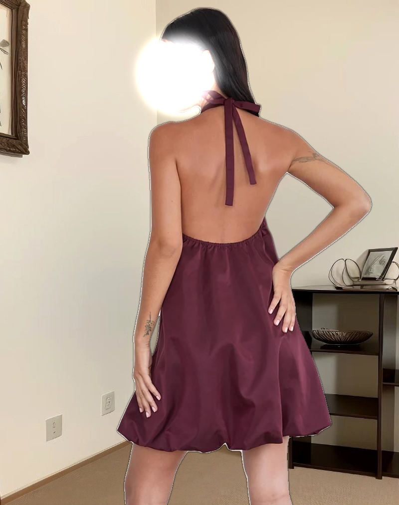 Yusna Puffball Mini Dress in Dark Berry