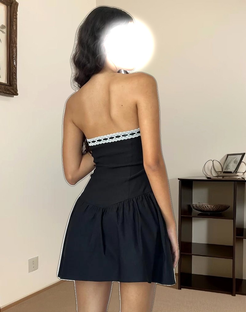 Manisha Mini Dress in Black with White Trim