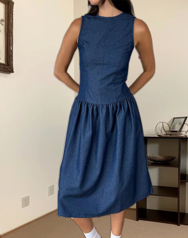 Uretta Maxi Dress in Denim Indigo