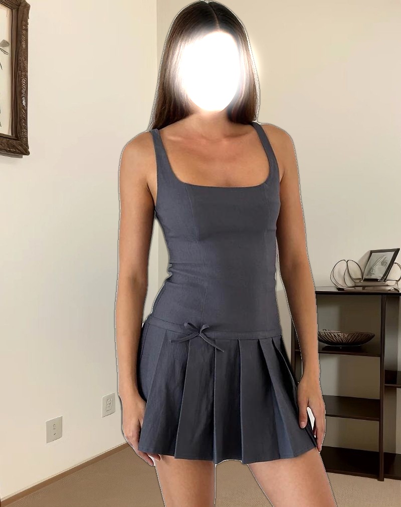 Jadzia Drop Waist Mini Dress in Charcoal Grey