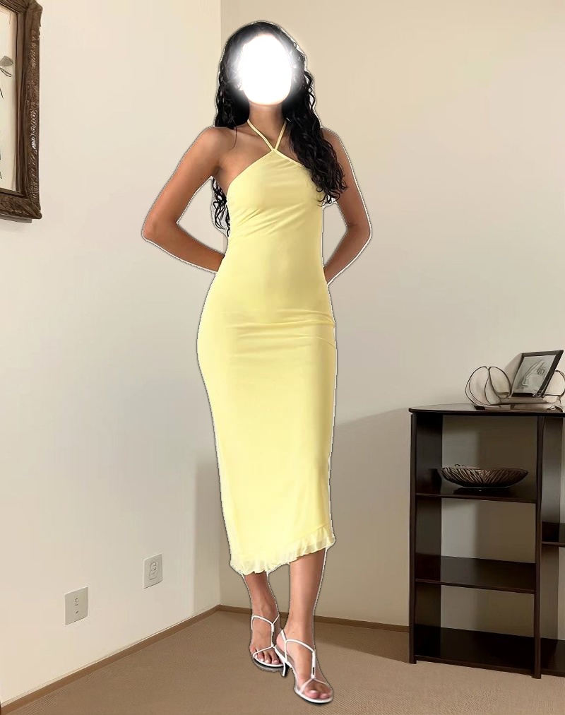 Ribka Midi Dress in Mesh Lemon