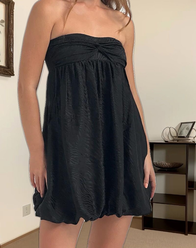 Richie Mini Dress in Satin Jacquard Black