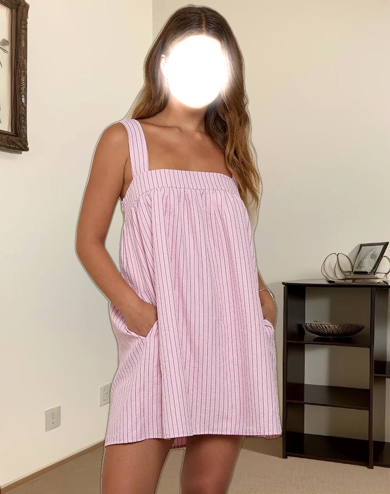 Sasori Smock Mini Dress in Pink Stripe