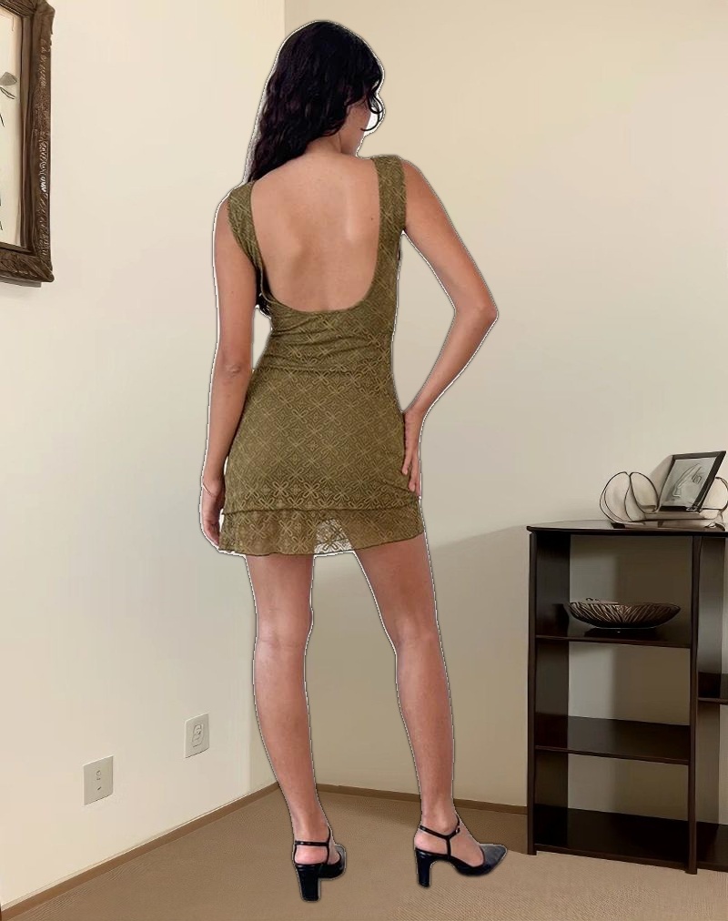 Renata Mini Dress in Textured Moss Green