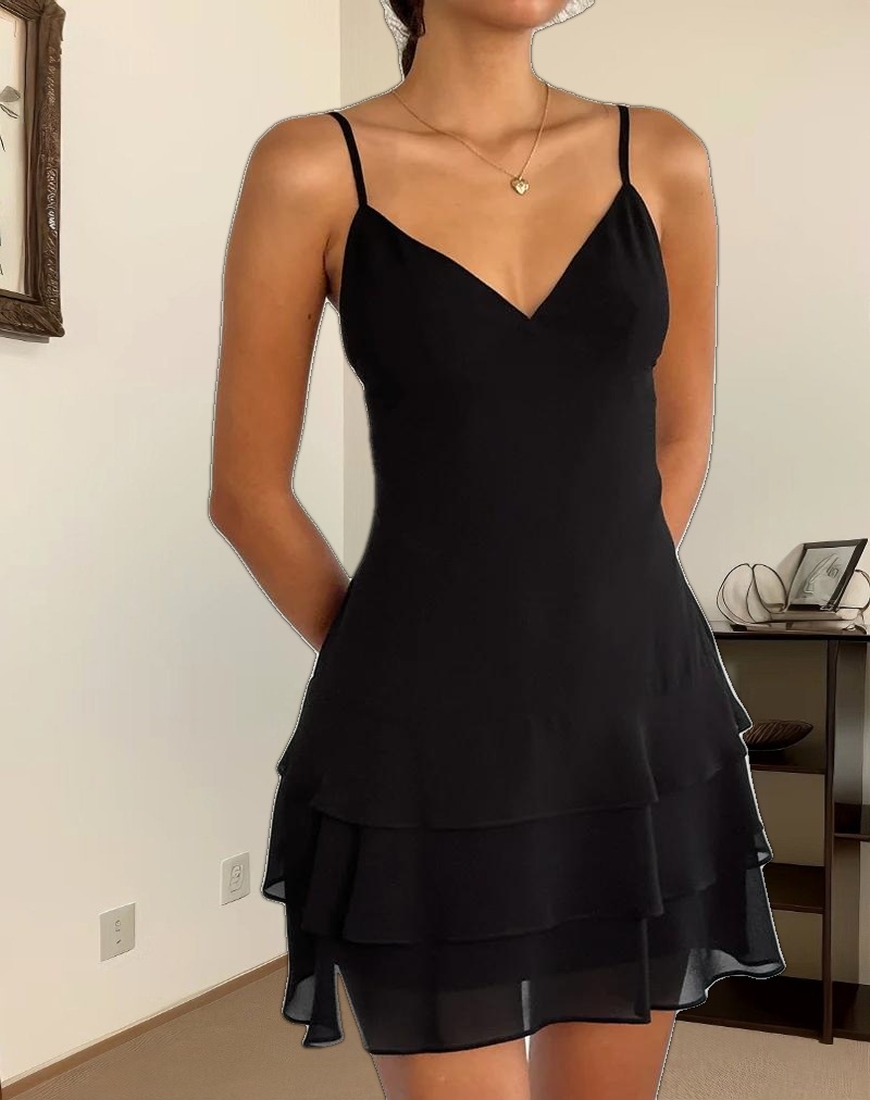 Riasi Ruffle Mini Dress in Chiffon Black