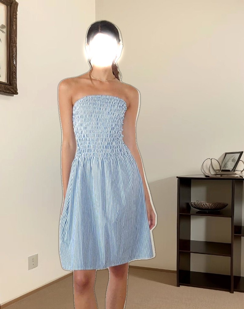 Belesi Midi Dress in Blue Small Vertical Stripe