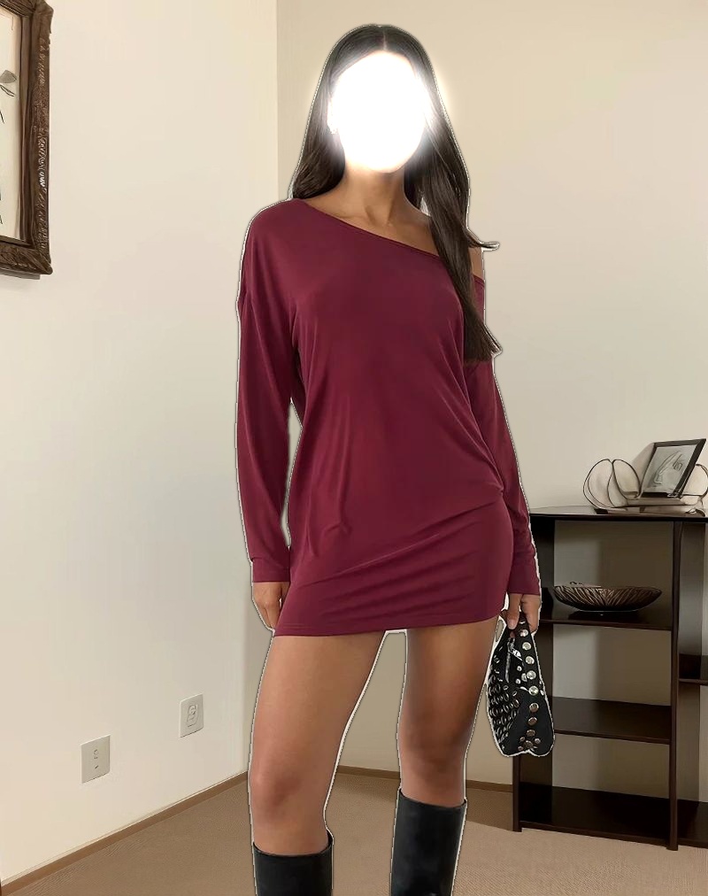 Shelisa Slouchy Mini Dress in Deep Red