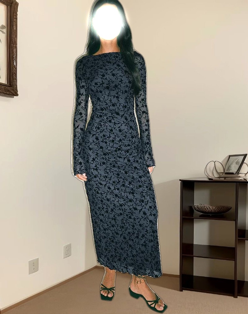 Shaleed Maxi Dress in Pretty Petal Flock Navy