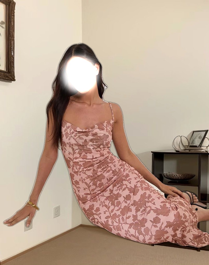 Dasita Cowl Neck Maxi Dress in Neutral Flower Print