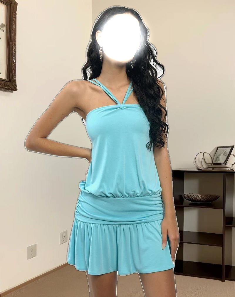 Ramira Drop Waist Dress in Cupro Aqua