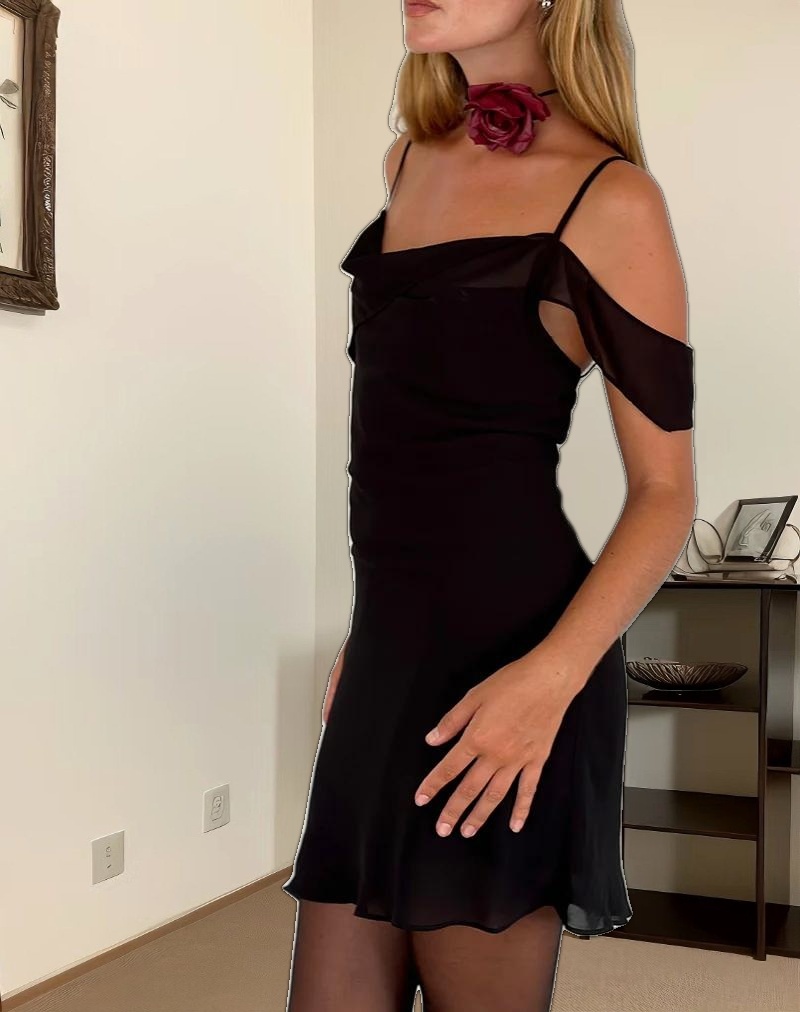 Damia Mini Dress in Chiffon Black