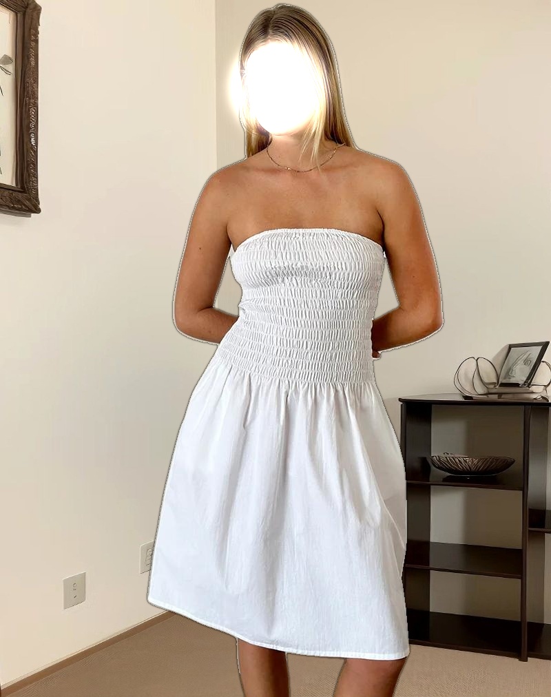 Belesi Bandeau Midi Dress in Poplin White