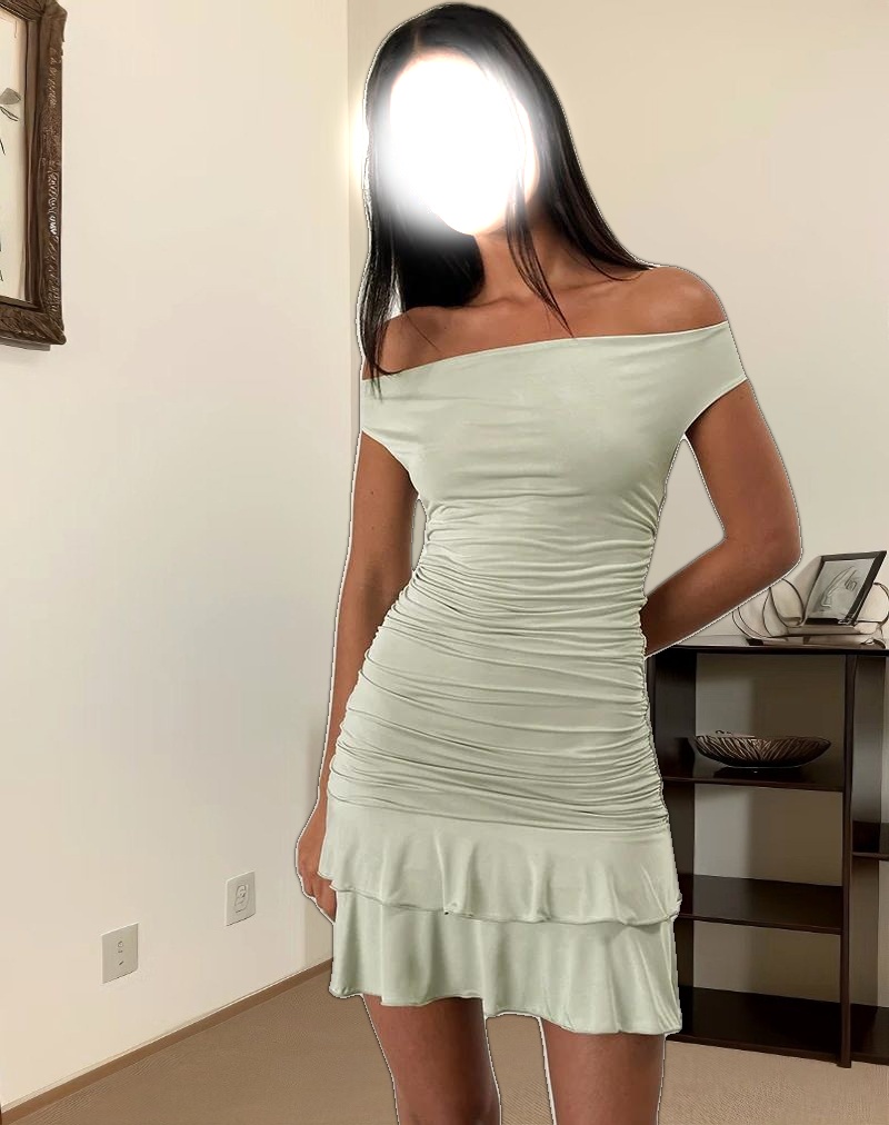 Luella Ruffle Mini Dress in Slinky Sage