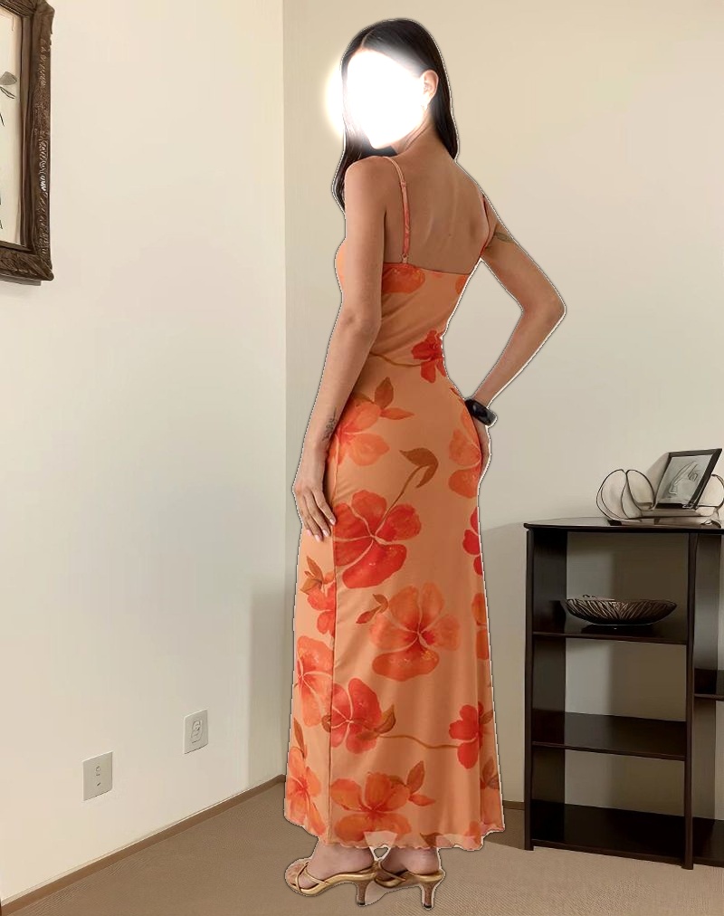 Dalesio Maxi Dress in Watercolour Hibiscus Orange