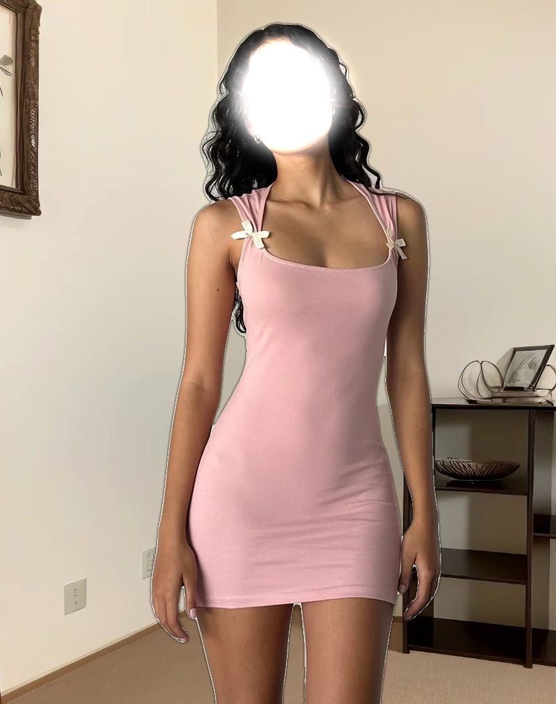 Jinsuni Mini Dress in Pink Lady with Ivory Bows