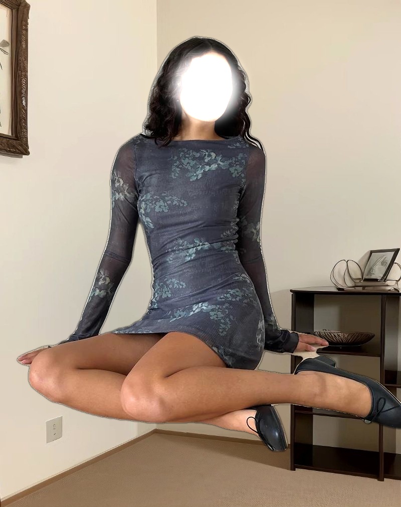 Sevila Long Sleeve Mini Dress in Faded Botanical Green