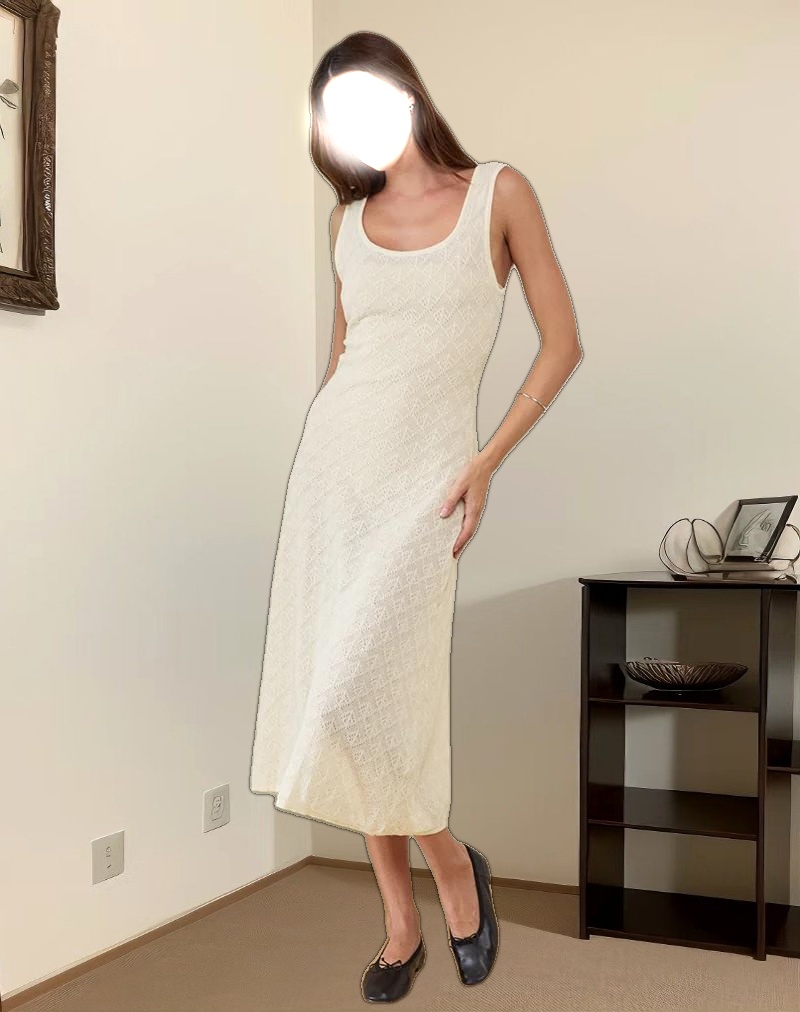 Ashtin Midi Dress in Pointelle Ivory