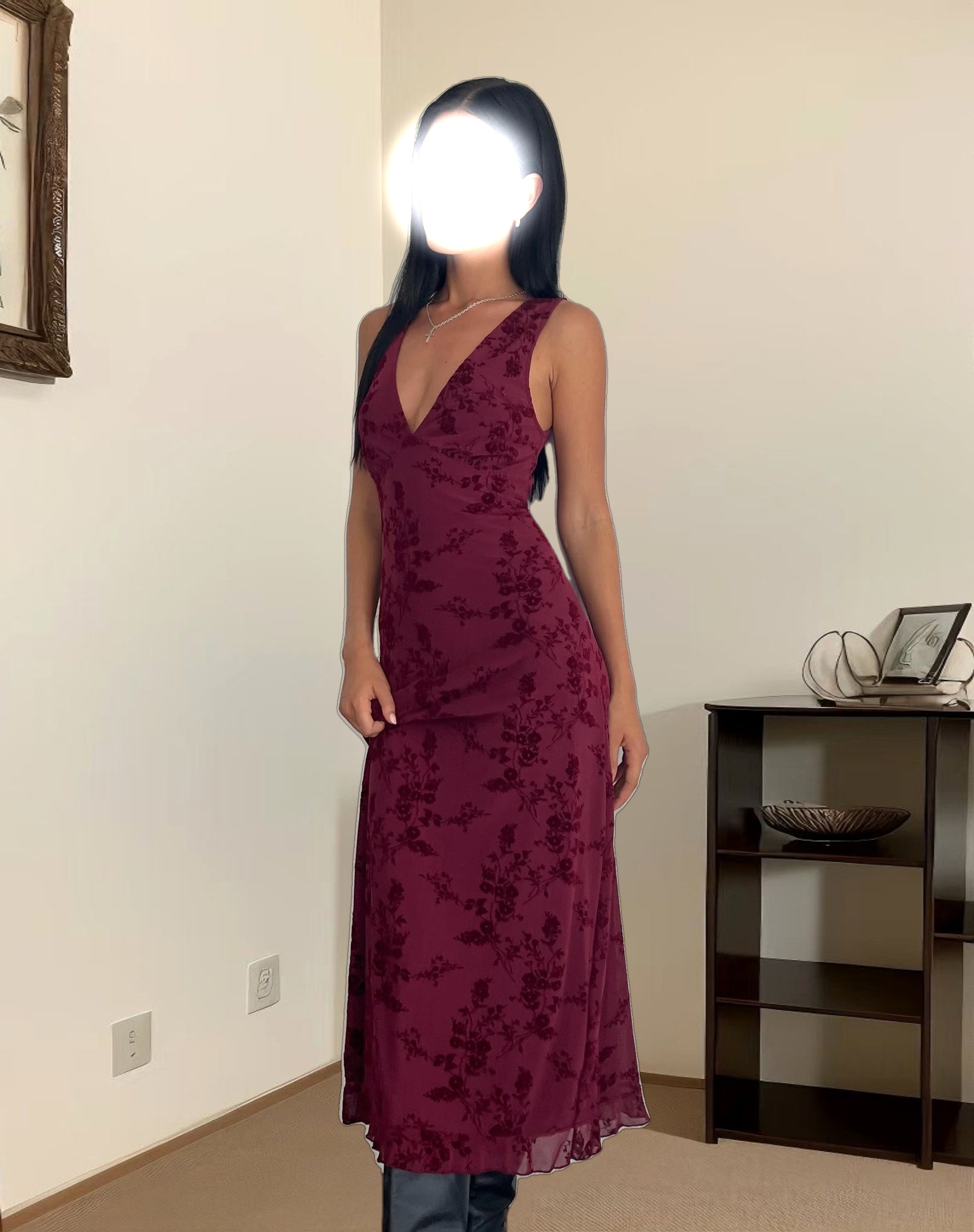 Gabriela Midi Dress in Botanical Flower Maroon