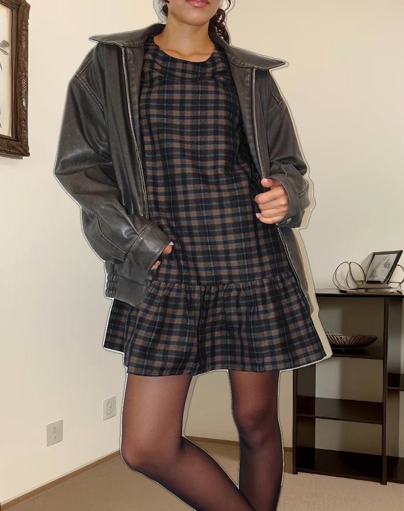 Asterin Mini Smock Dress in Navy Mustard Check