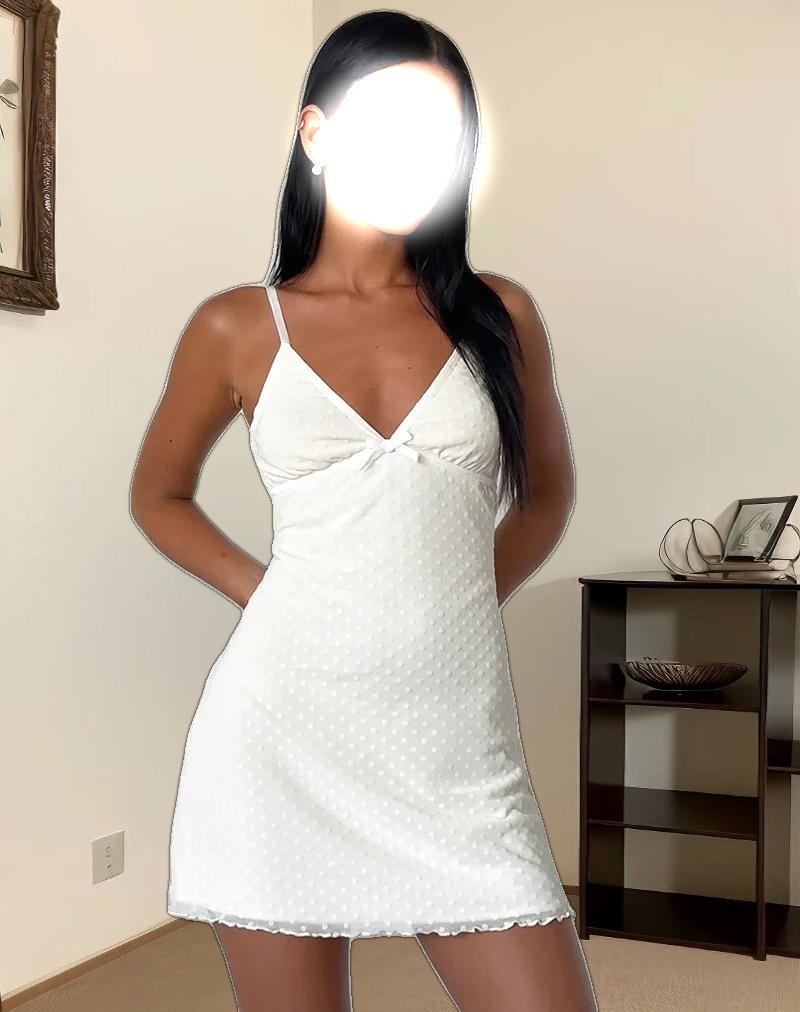 Mevila Cami Mini Dress in Ivory Polka Flock