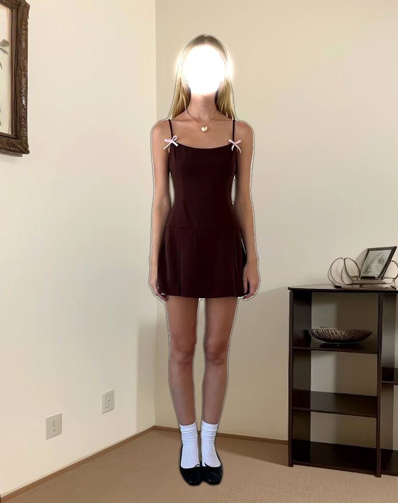 Calilia Cami Dress in Bitter Chocolate with Pink Bows