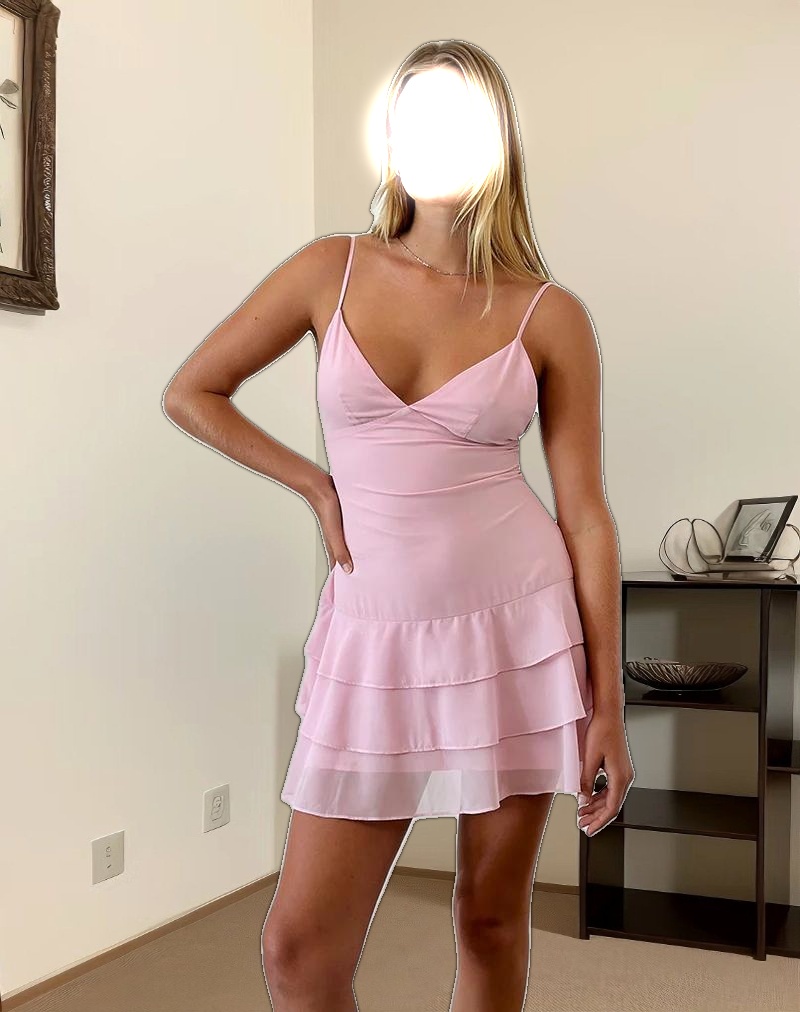 Riasi Ruffle Mini Dress in Chiffon Baby Pink