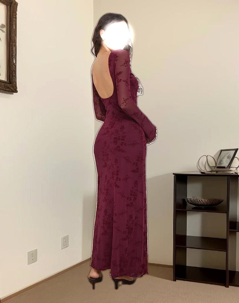 Shaleed Dress in Botanical Flower Maroon