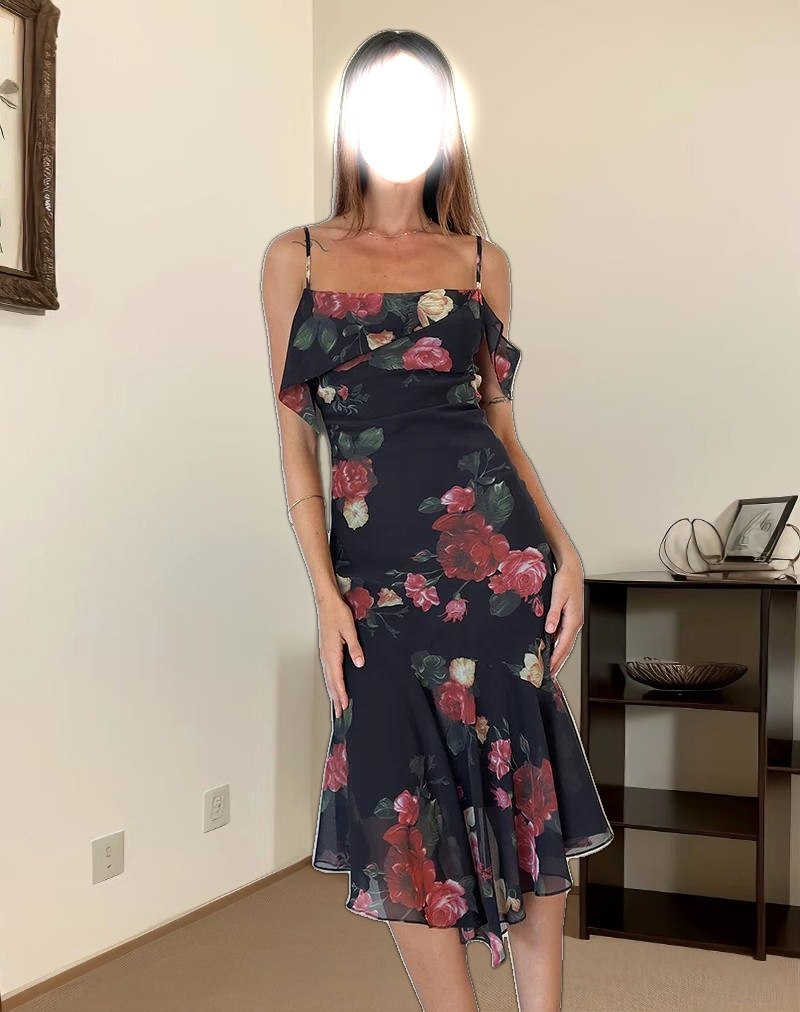 Dansya Midi Dress in Renaissance Rose Black