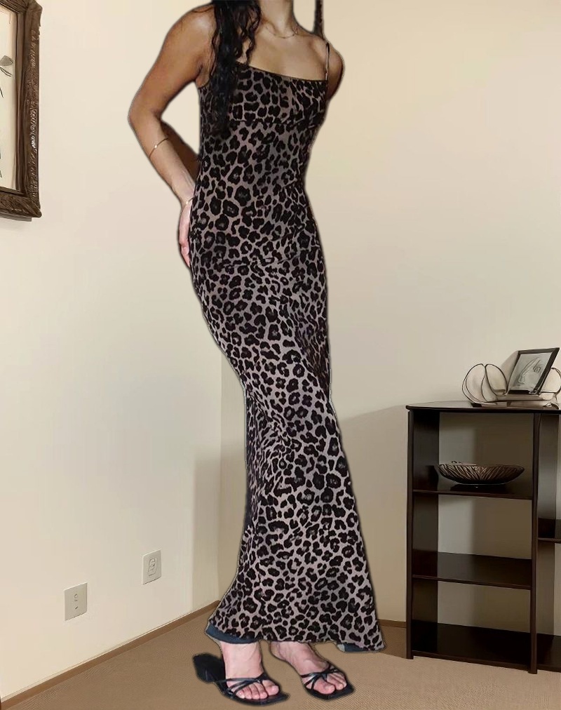 Darsih Maxi Dress in Flocked Rar Leopard