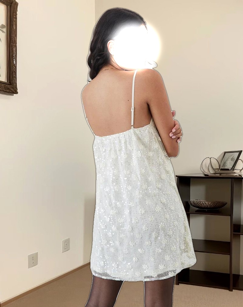 Celia Mini Slip Dress in Sequin Lace Ivory