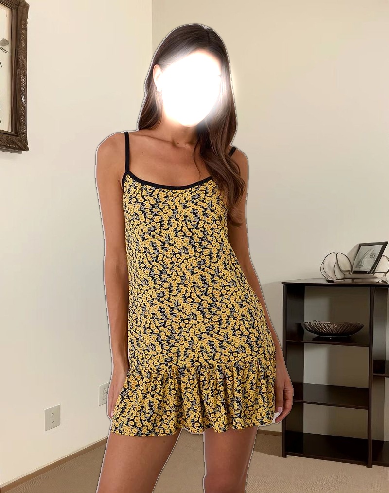 Marige Roundneck Mini Dress in Mini Bloom Yellow